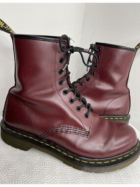 Dr. Martens 1460 Cherry Red Leather Ankle Combat Boots Unisex Women's 10 Men's 9